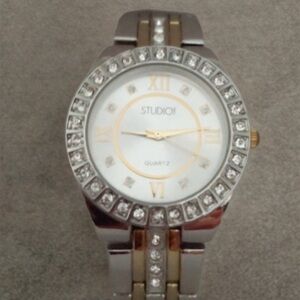 Studio Time Crystal Bezel Watch Gold & Silver Tone Rhinestone Bracelet